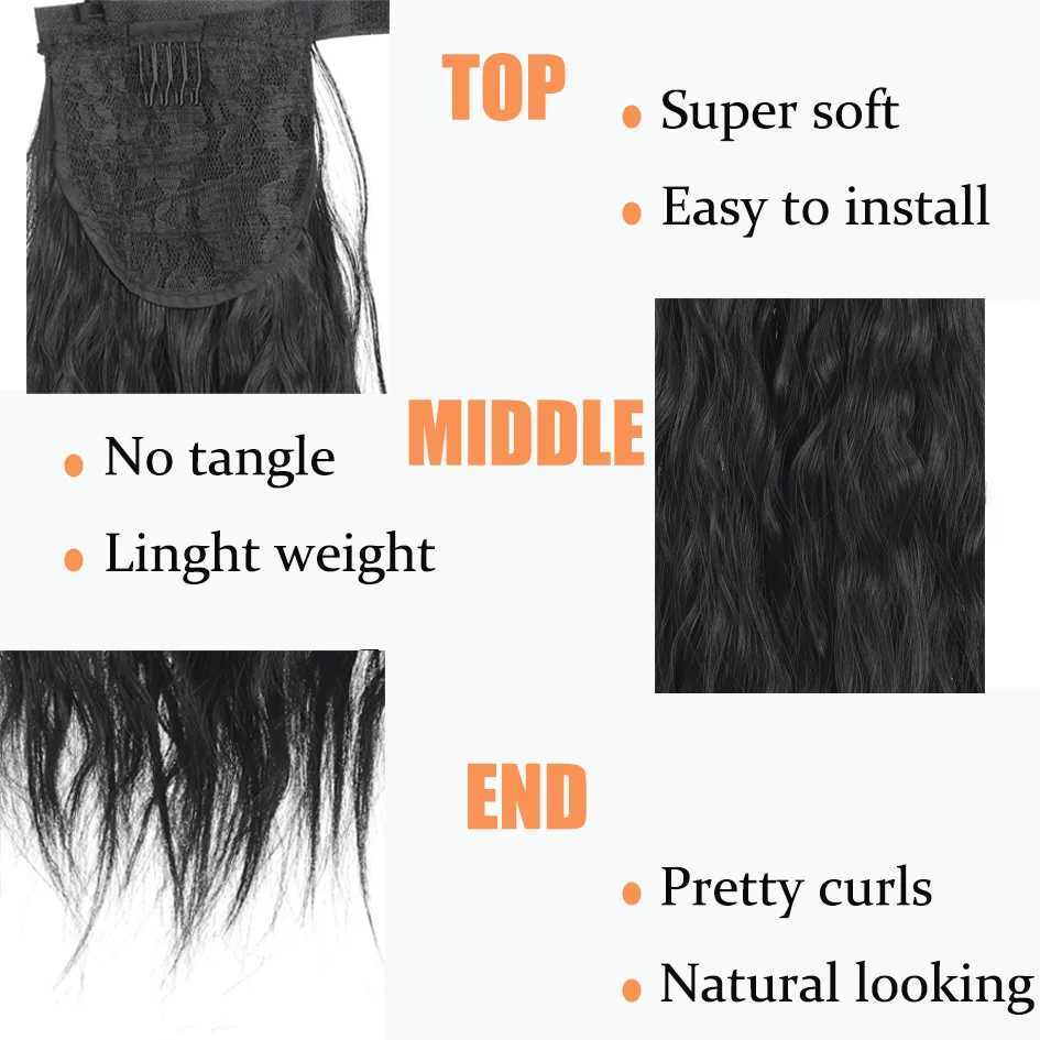 Allaosify synthetic high temperature silk 16 -30 corn beard ponytail long hair curly ponytailXJ241221