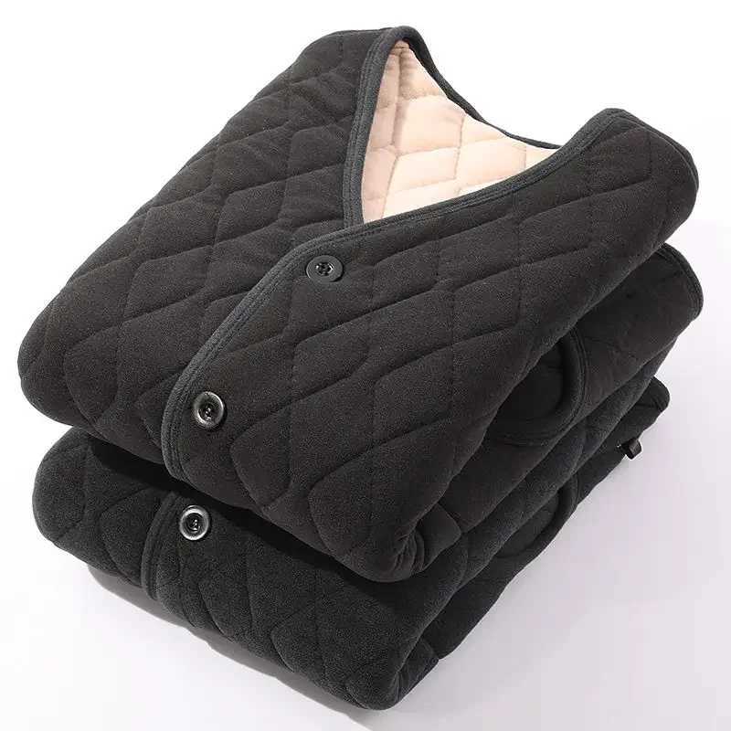 Mens Warm Vests Button Cardigans Casual Solid Plaid Jackets V Neck Windproof Single Breasted Double Sided Velvet WaistcoatXJ241221