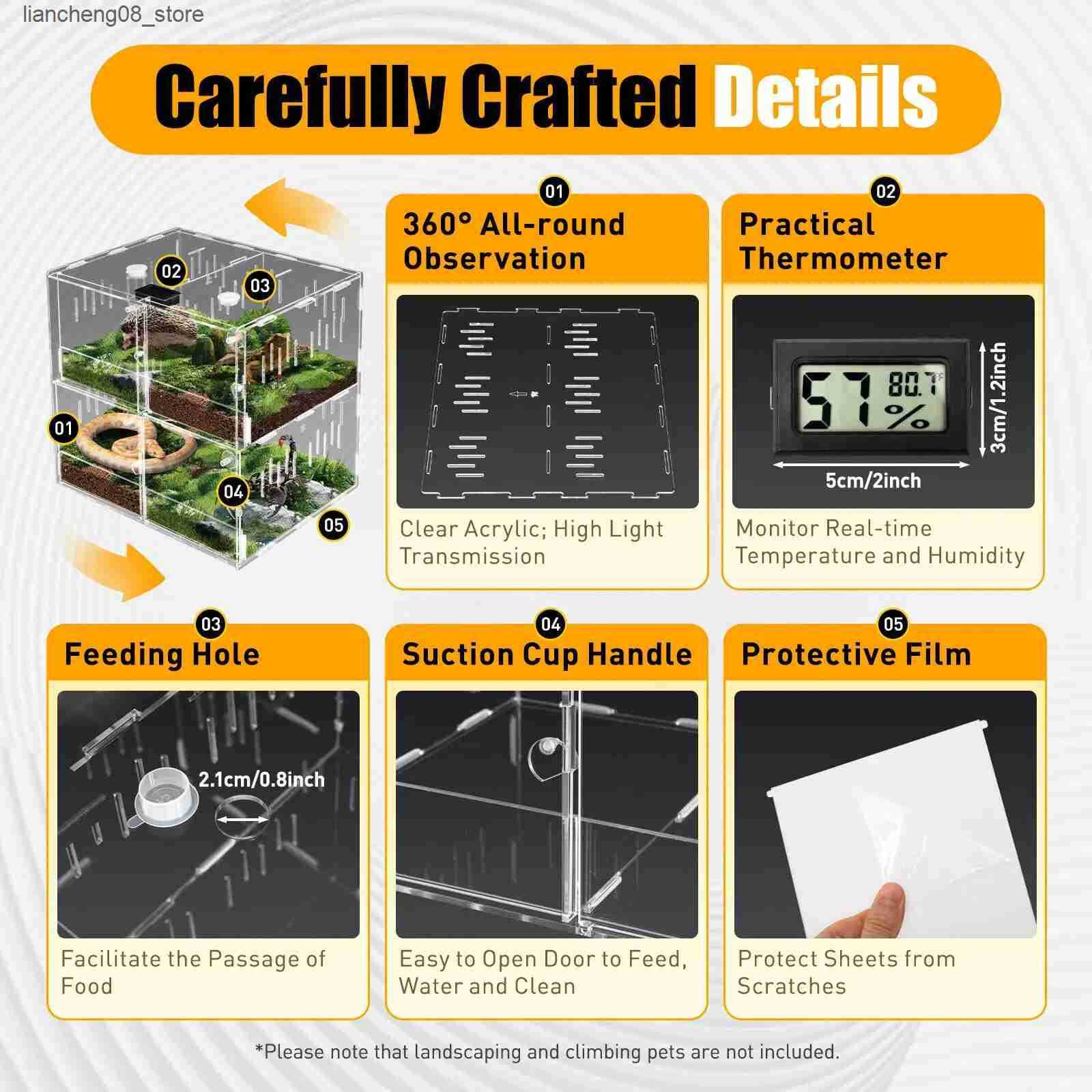 Other Pet Supplies 4-grid acrylic pet reptile cage breeding box Terrarium lizard insect climbing spider snake jar transparent L240910