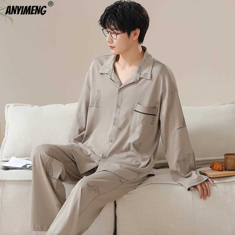 Autumn and winter mens cotton sleepwear long sleeved pants black and white sleepwear set plus size L-3XL lapel mens sleepwear W241221