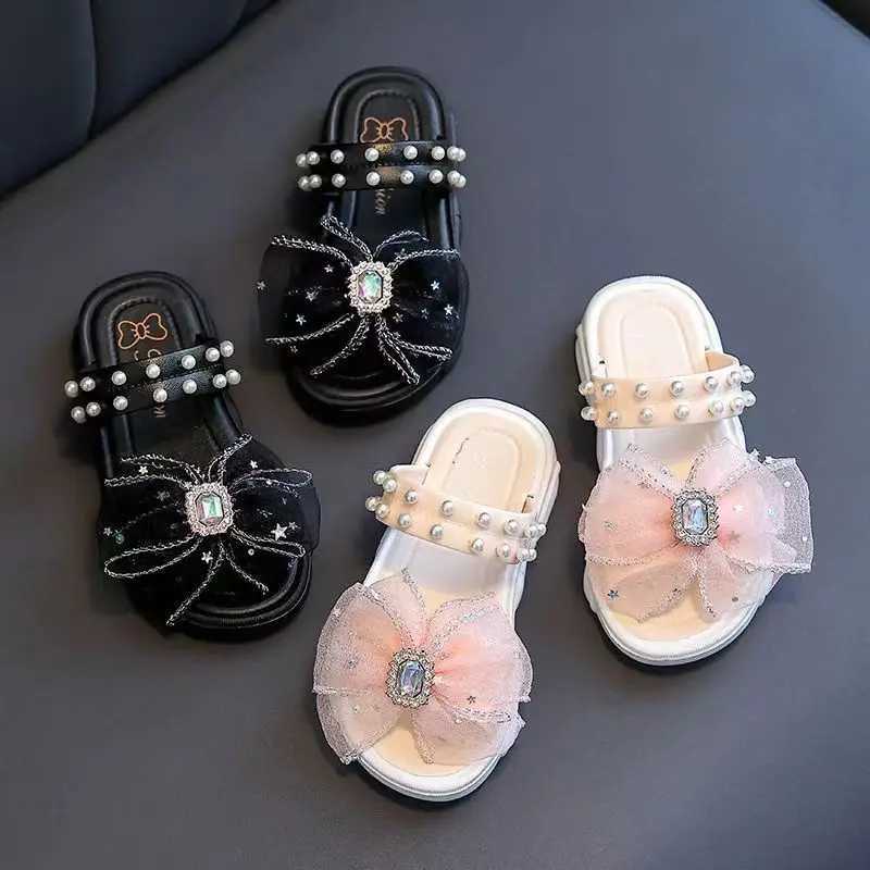 Sneakers Trendy Cute Rhinestone Pearl Bowknot Decor Slippers For Girls Breathable Lightweight Wear-resistant Slippers For Indoor Home H241221