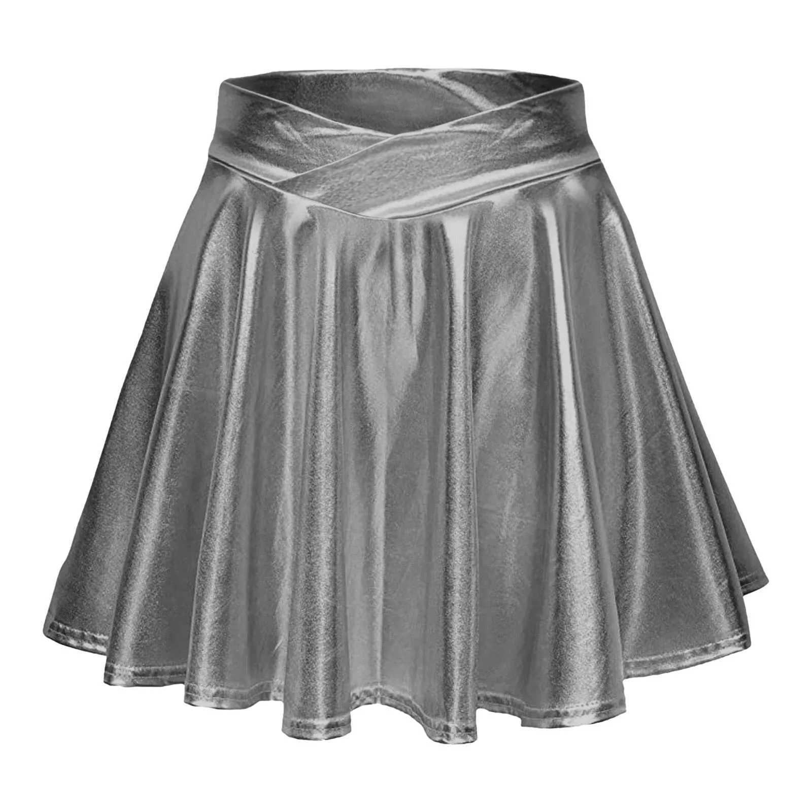Skirts for Women Womens Fashion High Waist Pleated Solid Color Short Skirt Loose Skirt Metallic Skater Skirt Sparkly Wrap SkirtXJ241221