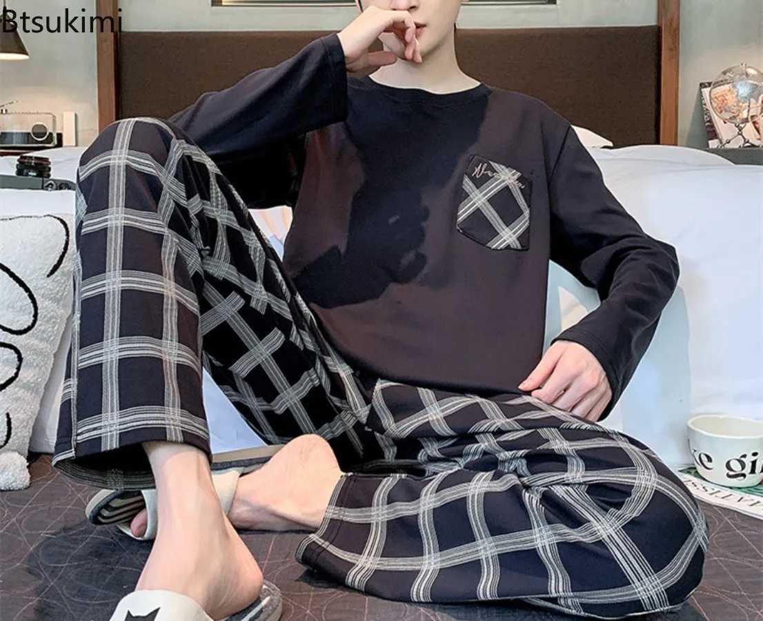New Mens Cotton Pajama Set Round Neck Patched Work Clothes Zipper+Pants Pajama 2PCS Set Spring and Autumn Casual Mens Wear 4XL W241221