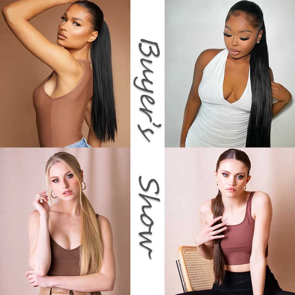 Synthetic Claw Clip On Ponytail Hair Extensions Long Straight 24 Heat Resistant Pony Tail HairPiece BlackBrown Blonde HairstyleXJ241221