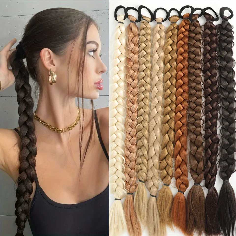 24 Inch Synthetic Long Braided Ponytail Hair Extensions For Women High Temperature Fiber Hair AccessoriesXJ241221