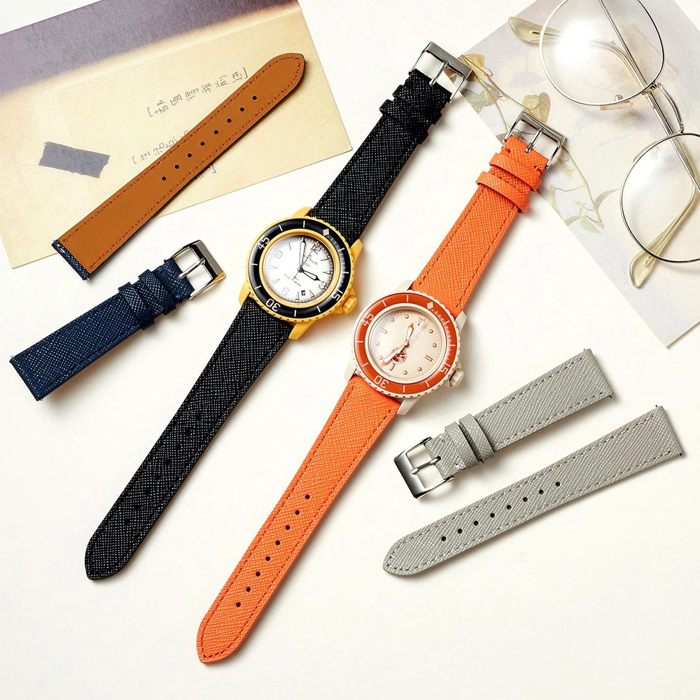 Quick Release Tapered Saffiano Leather Watch Strap 18mm 20mm 22mm Slim Watch Bands For Men Women Replacement Watchbands 241220