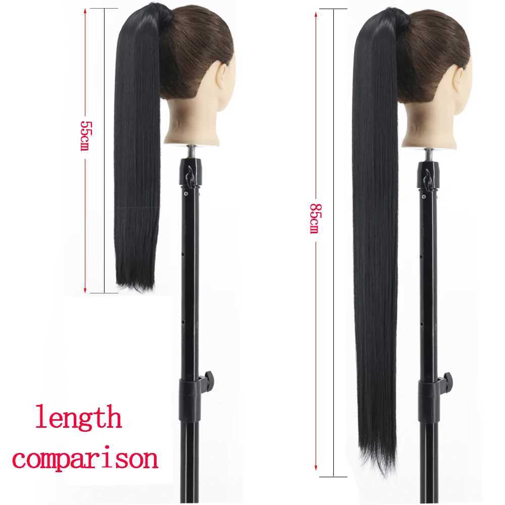 LISI GIRL Synthetic 2234 Long Straight Wrap Around Ponytail Clip in Hair Extensions Black Hairpiece HeadwearXJ241221