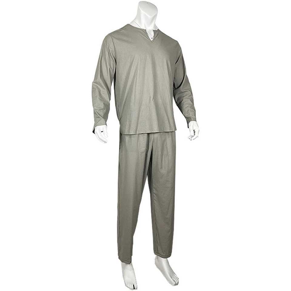Mens long sleeved T-shirt pants 2PCS pajama set breathable loose thin pajama mens pajama casual wear pajama W241221