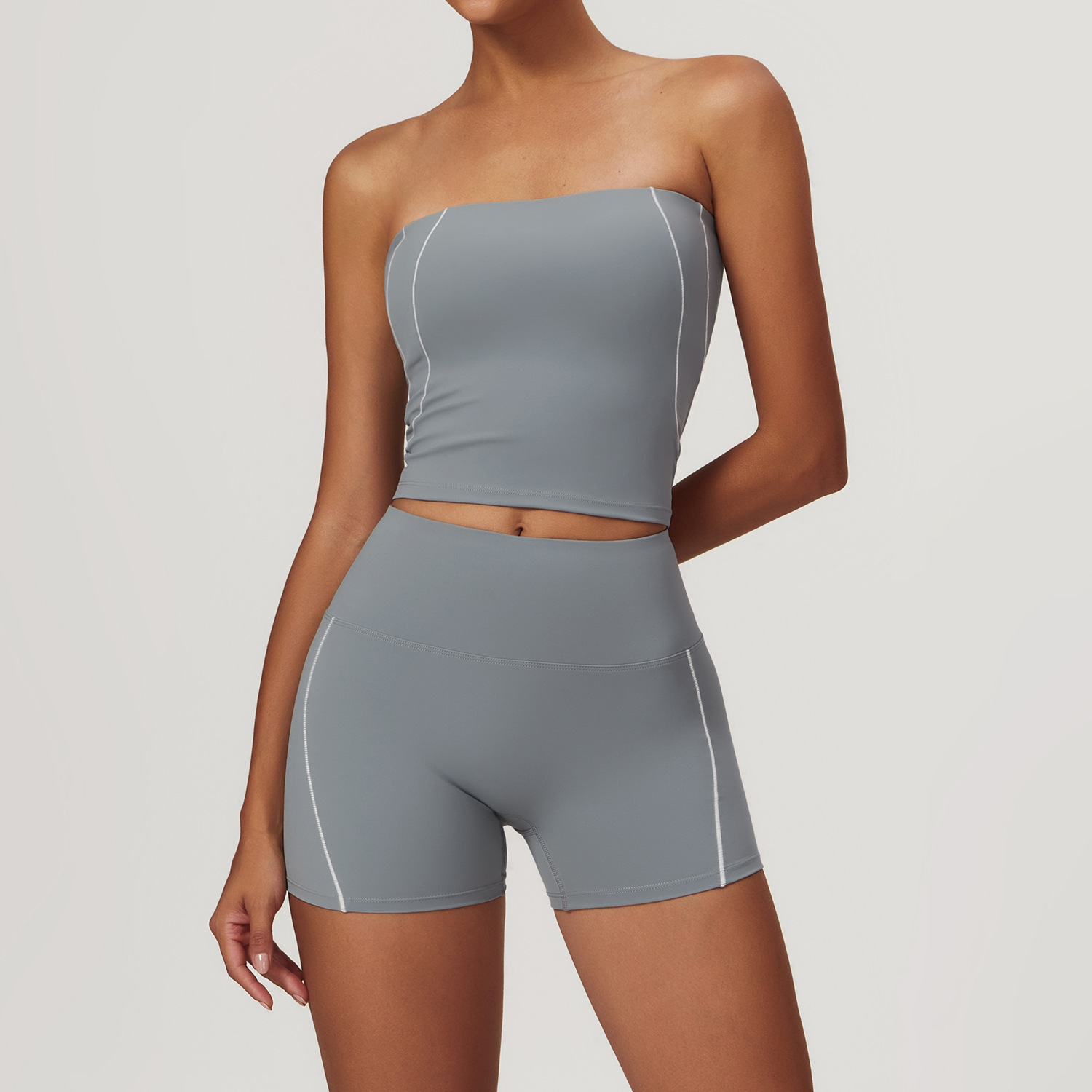 Nude Strapless Big Backless Yoga Non-Slip Raglan Sports Running Inner Outer Fitness Top
