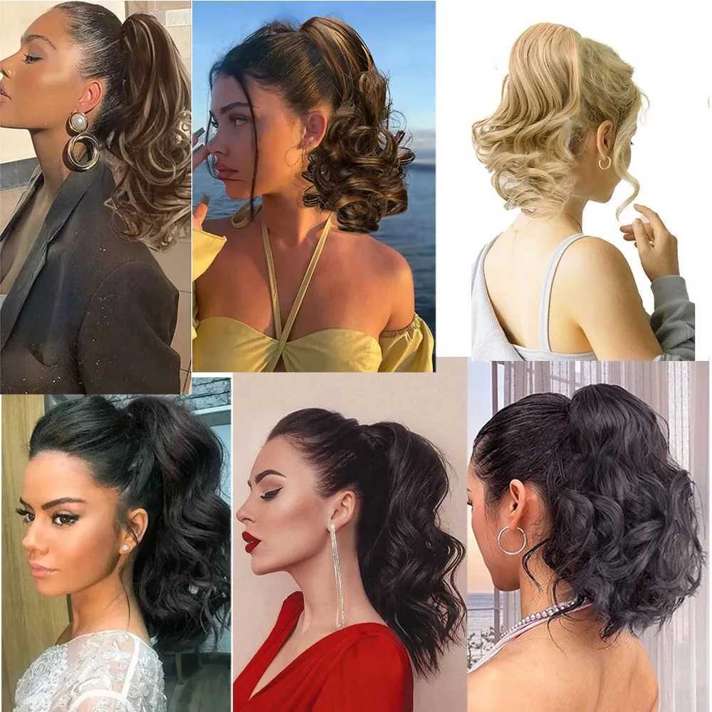 VIVIEIEI Synthetic Claw Clip Ponytail Hair Extensions Short Curly Natural Tail False Hair For Women Horse Tail Black HairpieceXJ241221