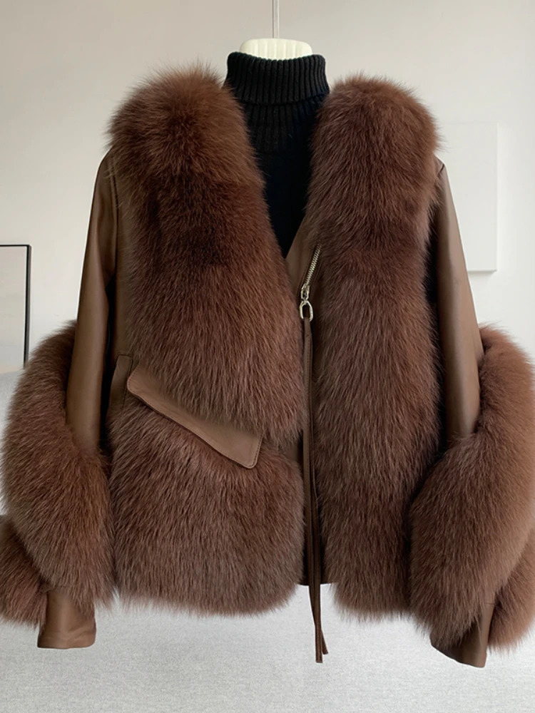 OFTBUY Real Fur Coat Winter Jacket Women Natural Fox Genuine Leather Outerwear Streetwear Locomotive Thick Warm 241216