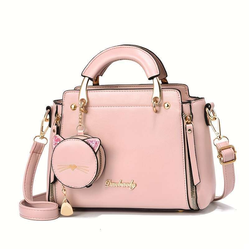 Small Top Handle Satchel Fashion Purses And Handbags For Women Ladies With Kitten Pendant Shoulder Bags Totes