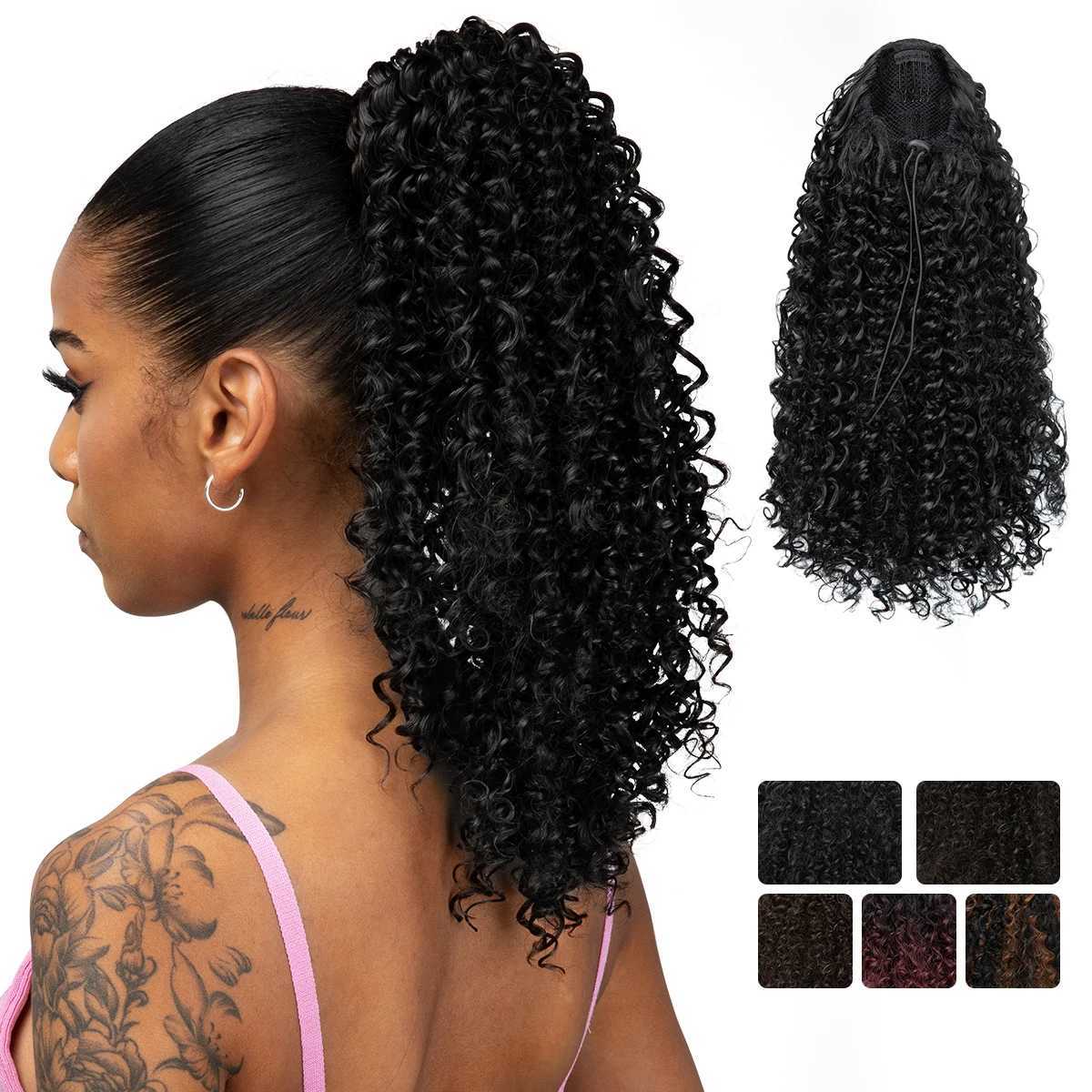Synthetic Afro Kinky Curly Drawstring Ponytail 16 Inch Clip In Natural Hairpiece Pony Tail For WomenXJ241221