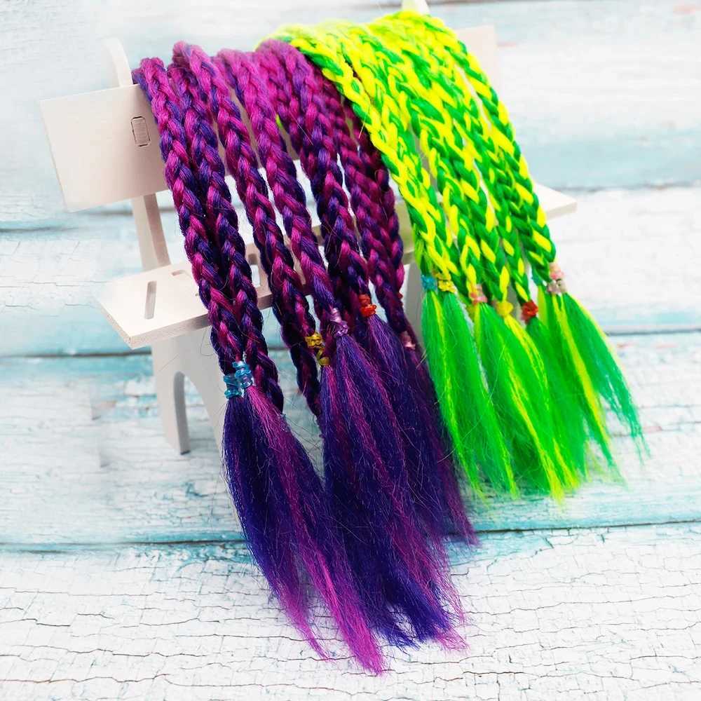 Girls Rubber Bands Hair Extension for s Colorful Braided Ponytail Rainbow Hair Accessories 14 Inch Synthetic HairpiecesXJ241221