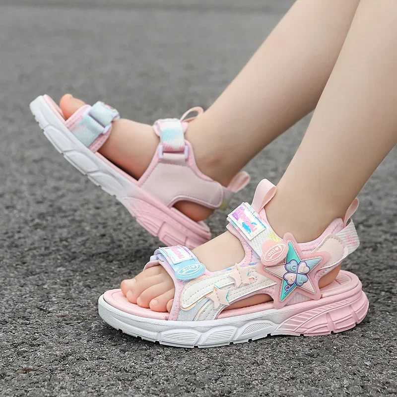 Sandals Cute Girls Pink Purple Sandals Summer Girls Sandals Fashion Light Soft Flats Toddler Infant Casual Beach Children Shoes Outdoor H241217
