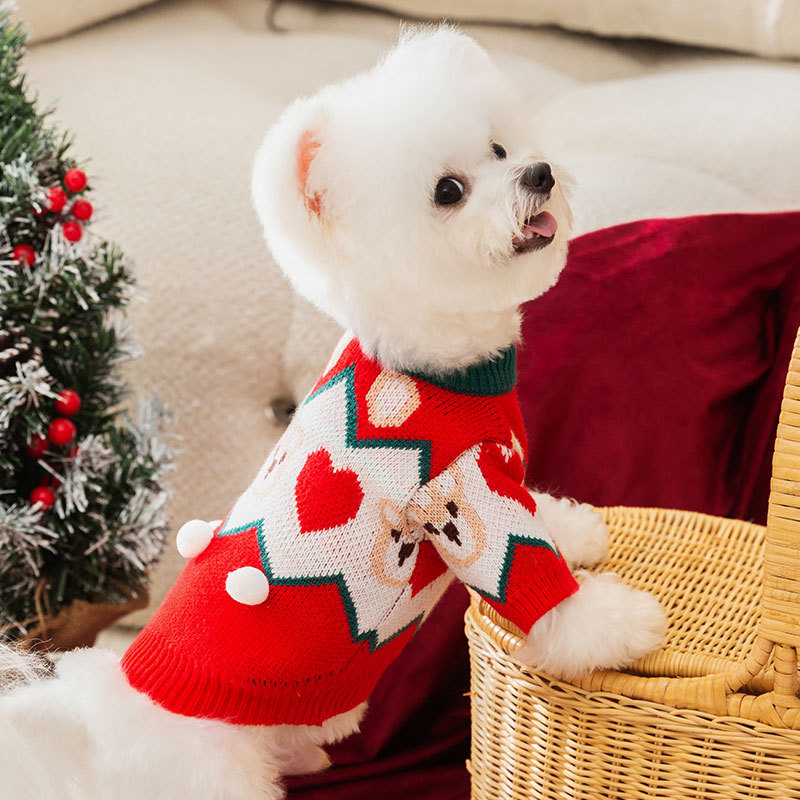 Autumn and winter dog clothes, New Year's Christmas teddy bear pullover sweater, New Year pullover sweater