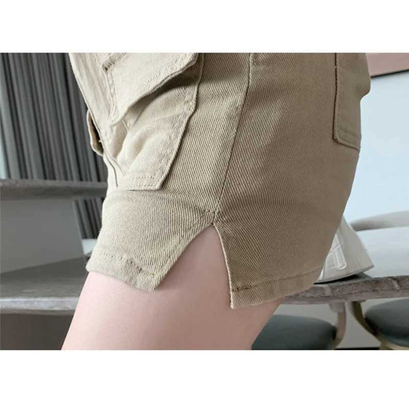 Summer New Workwear Denim Short Skirt Slit Skirt European And American Hot Girls High Waist A- line Pocket Hip SkirtXJ241221