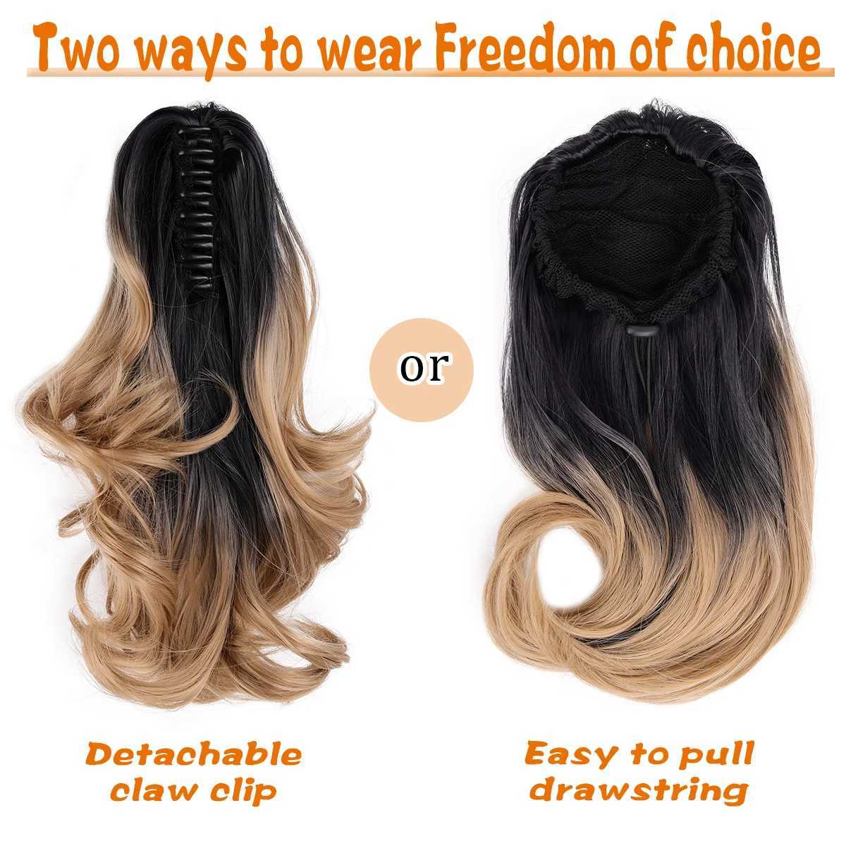 12 inch curled edge detachable claw clip ponytail extension synthetic wave fluffy drawstring claw clip style ponytailXJ241221
