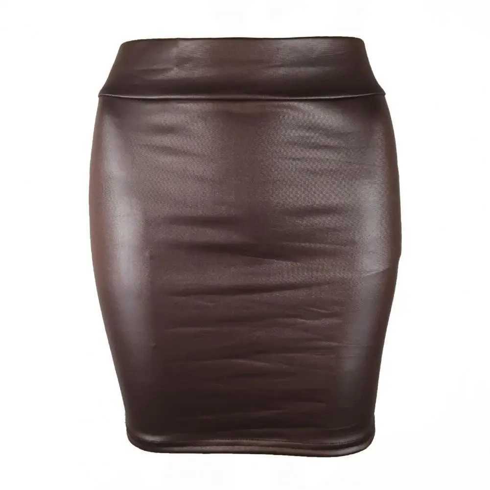 Women Mini/Long Skirt Solid Color High Waist Slim Fit Skinny Matte Faux Leather Cozy Comter Bodycon Skirt StreetwearXJ241221