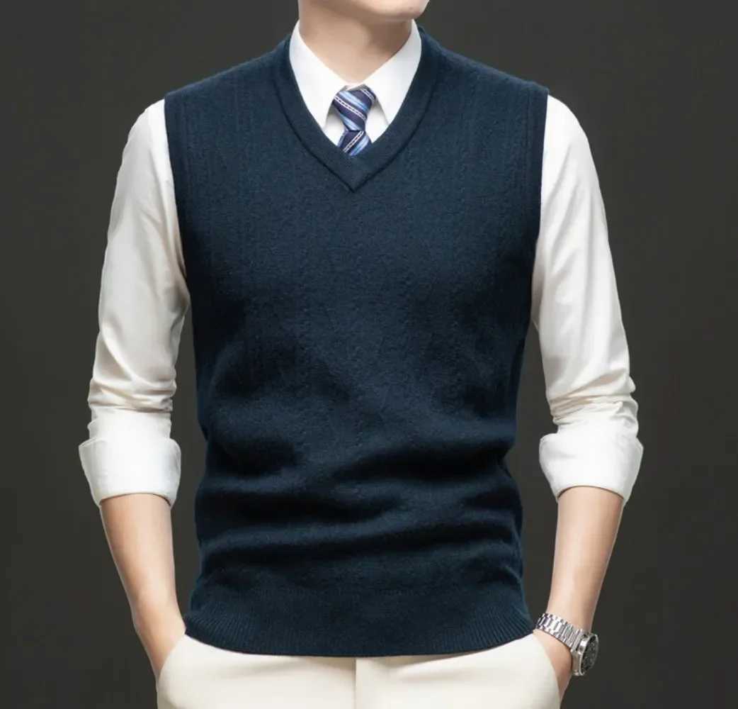 Trend New Mens Business Casual Pullover Wear Warm Sleeveless Wool Knitted Sweater Vest TopsXJ241221