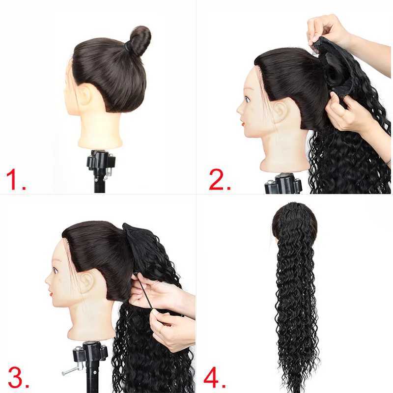 Synthetic Deep Wave Ponytail 22Inch Kinky Curly Drawstring Ponytail Extensions for Women Clip On Pony Tail Hair HairpieceXJ241221