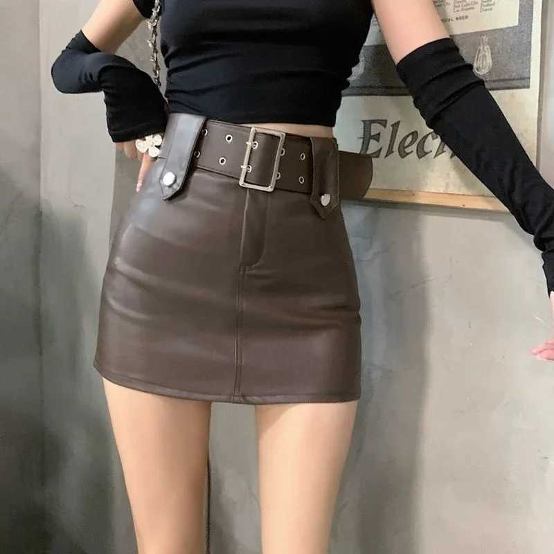 Girl Small Skirts Womens High Waist Skirt Pu Leather Skirts A-line Skirt Short Skirt Ropa jer Mini Skirts Clothes for WomenXJ241221