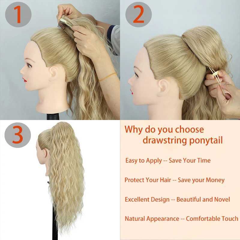 Long Curly Wavy Ponytail Hair Extension for Women Natural Synthetic Drawstring Ponytail Hairpieces Burgundy Blond Fake Pony TailXJ241221