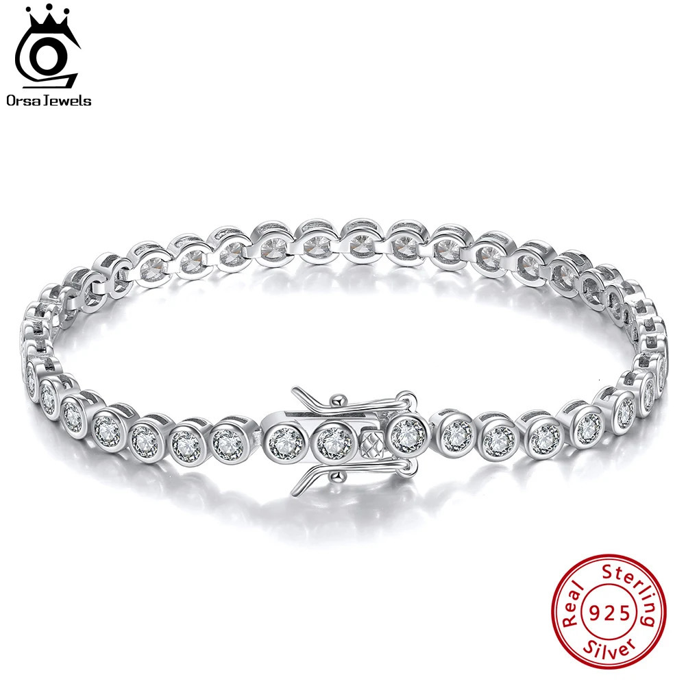 ORSA JEWELS 925 Sterling Silver Tennis Chain Bracelet 1.5/2/3mm A Zirconia Handmade Bracelet for Women Fashion Jewelry SB143 241220