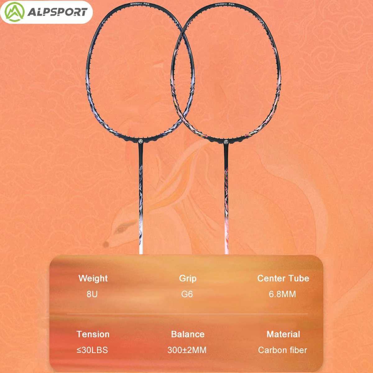 ALPSPORT AIR-FOX 8U badminton racket G6 Ultralight 62g T800 carbon fiber maximum 30 pounds black racket wholesale sports fitness HLW241221