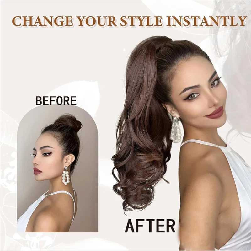 H STAR 32Inch Synthetic Flexible Wrap Around PonyTail Length Ponytail Extensions Blonde Ponytail Hairpieces For WomenXJ241221