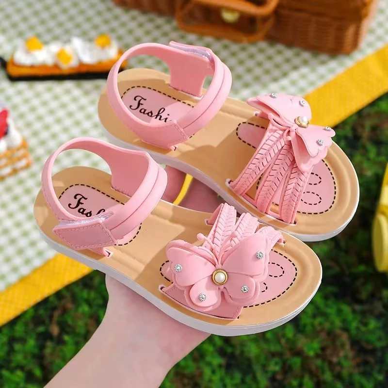 Sneakers 2024Girls Butterfly Hook And Loop Sandals Wear-resistant Non-Slip Comfy Dress Shoes Summer H241221