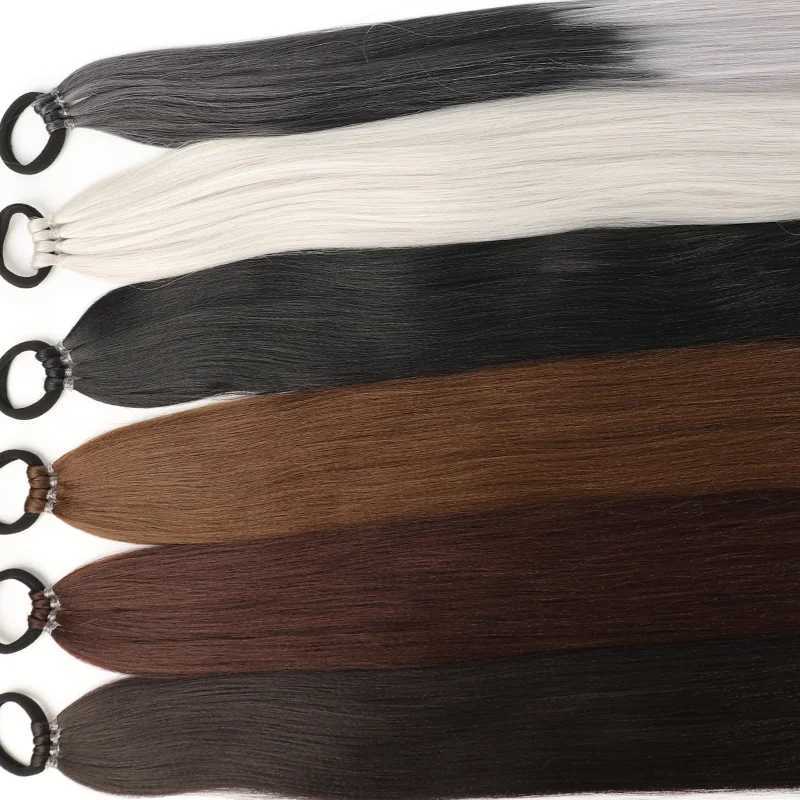 LUPU Synthetic 28 Inch Long Ponytail Extensions With Elastic Band Versatile DIY Braided Ponytail For Women Girls Black BrownXJ241221