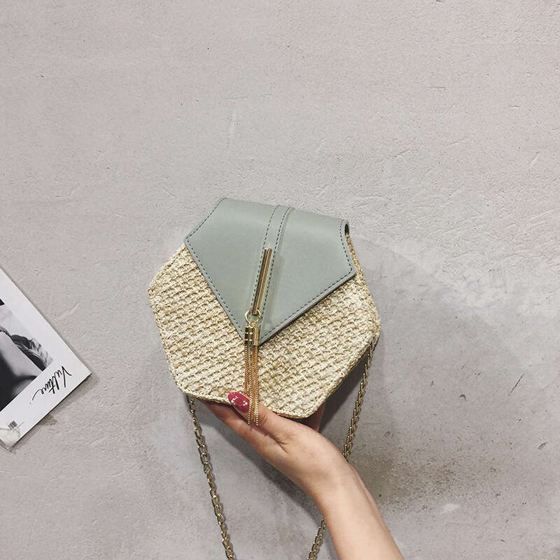 Good Quality Western style woven with textured chain, single shoulder crossbody women's bag, hexagonal bag