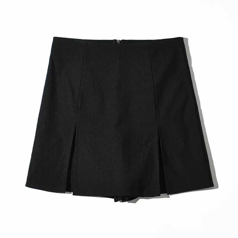 Sexy Split Shorts Skirt Womens Office Ladies Suit Skirt Summer New Black Mini A-line Pants Skirt High Waist Wide Leg ShortsXJ241221