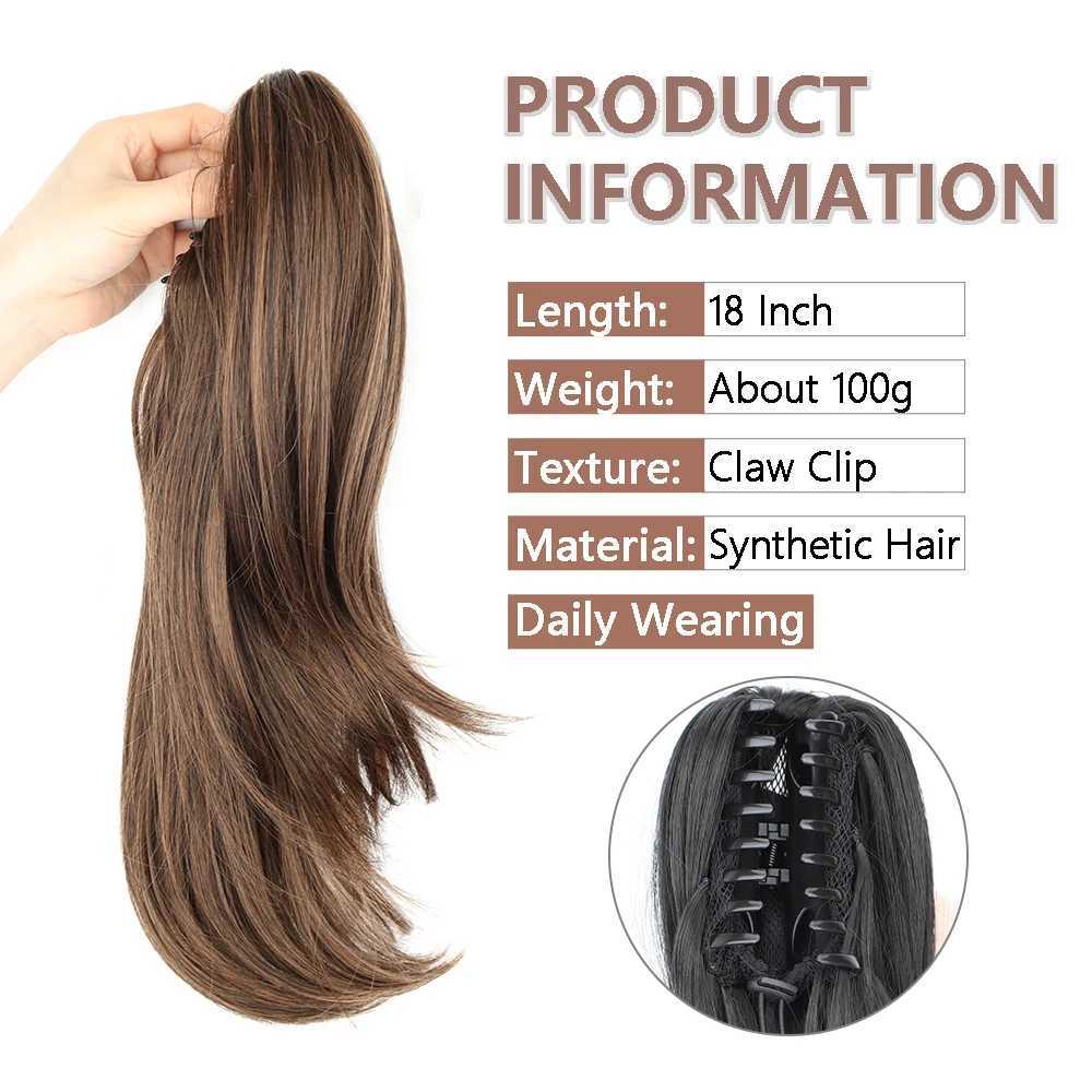 Synthetic Claw Clip On Ponytail Extensions 18Inch Long Natural Wavy Horse Tail Blonde Brown Fake Tail for Women Daily UseXJ241221