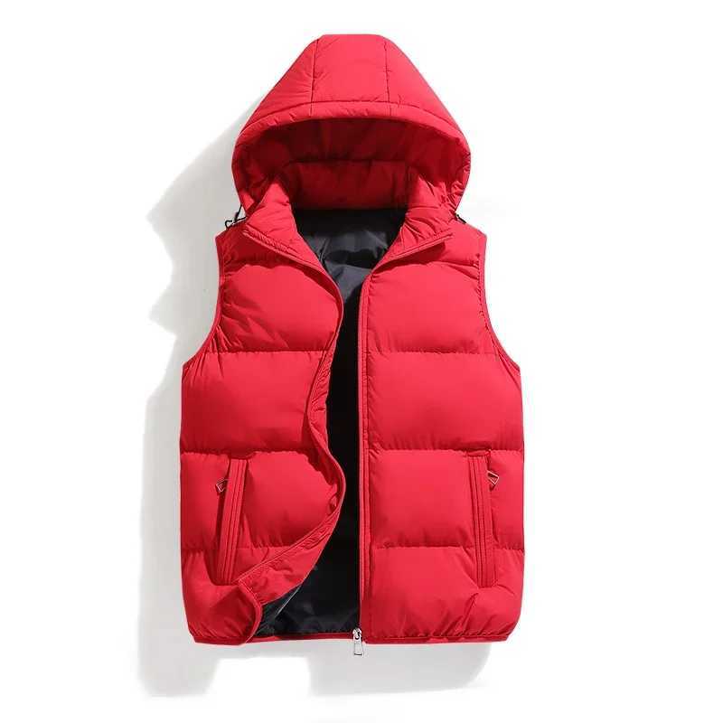Male Solid Color Autumn Winter Warm Vests Sleeveless Mens Cotton Hooded Best Sellers Puffer Vest Mens Loose Casual JacketXJ241221