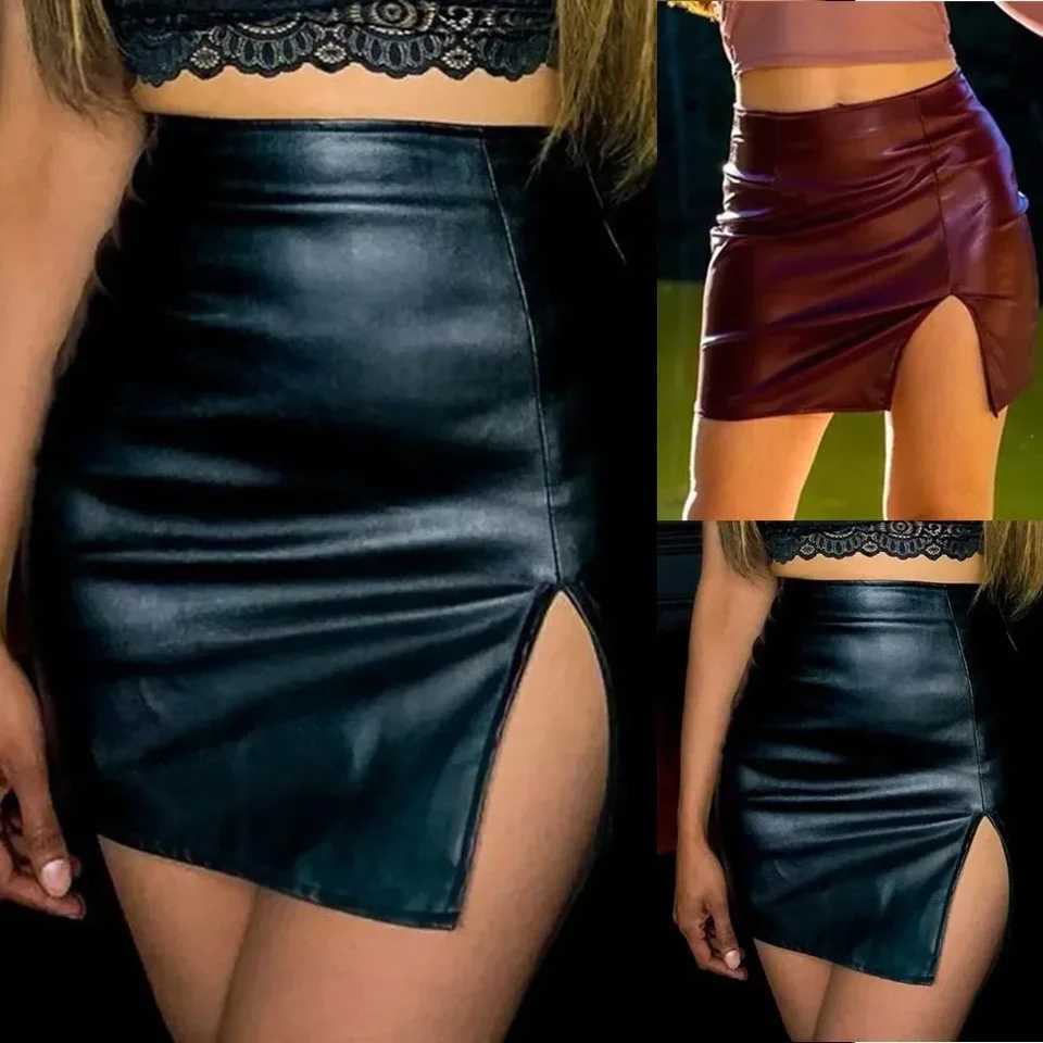 Sexy Womens Buttocks Wrapped PU Leather Zip Up Skirt Ladies High Rise Club Party Bodycon Skirt Nightclub Black Ladies SkirtXJ241221