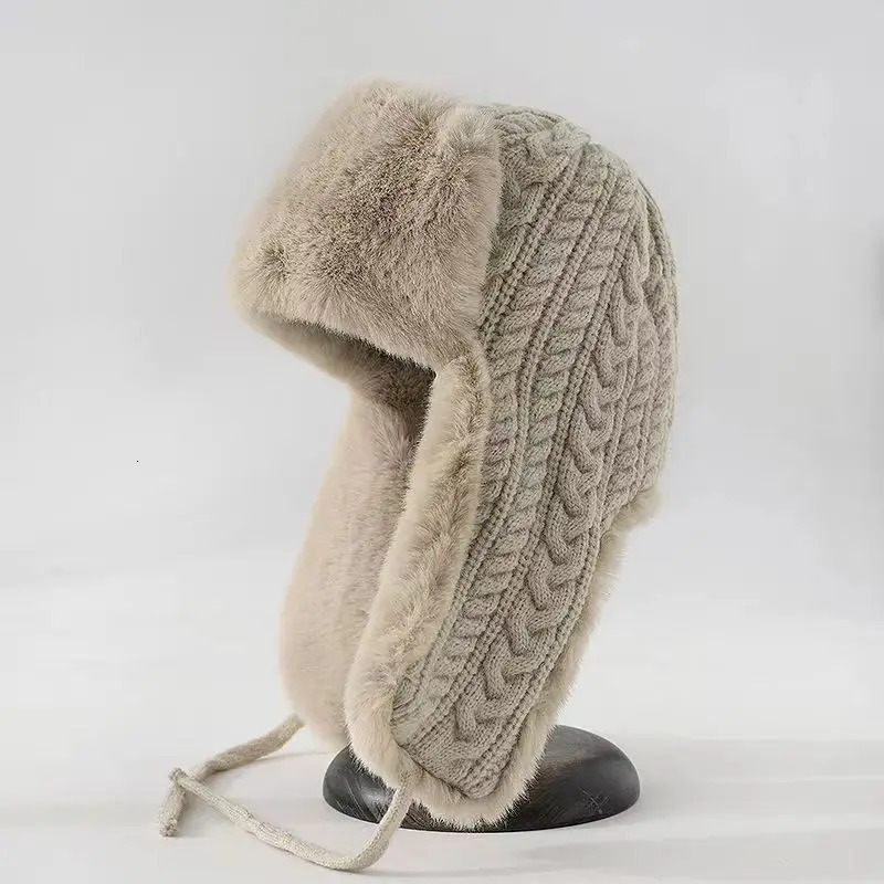Long Ear Protection Leifeng Hat Womens Knitted Hat Winter Bicycle Warmth and Cold Protection Korean Edition 241220