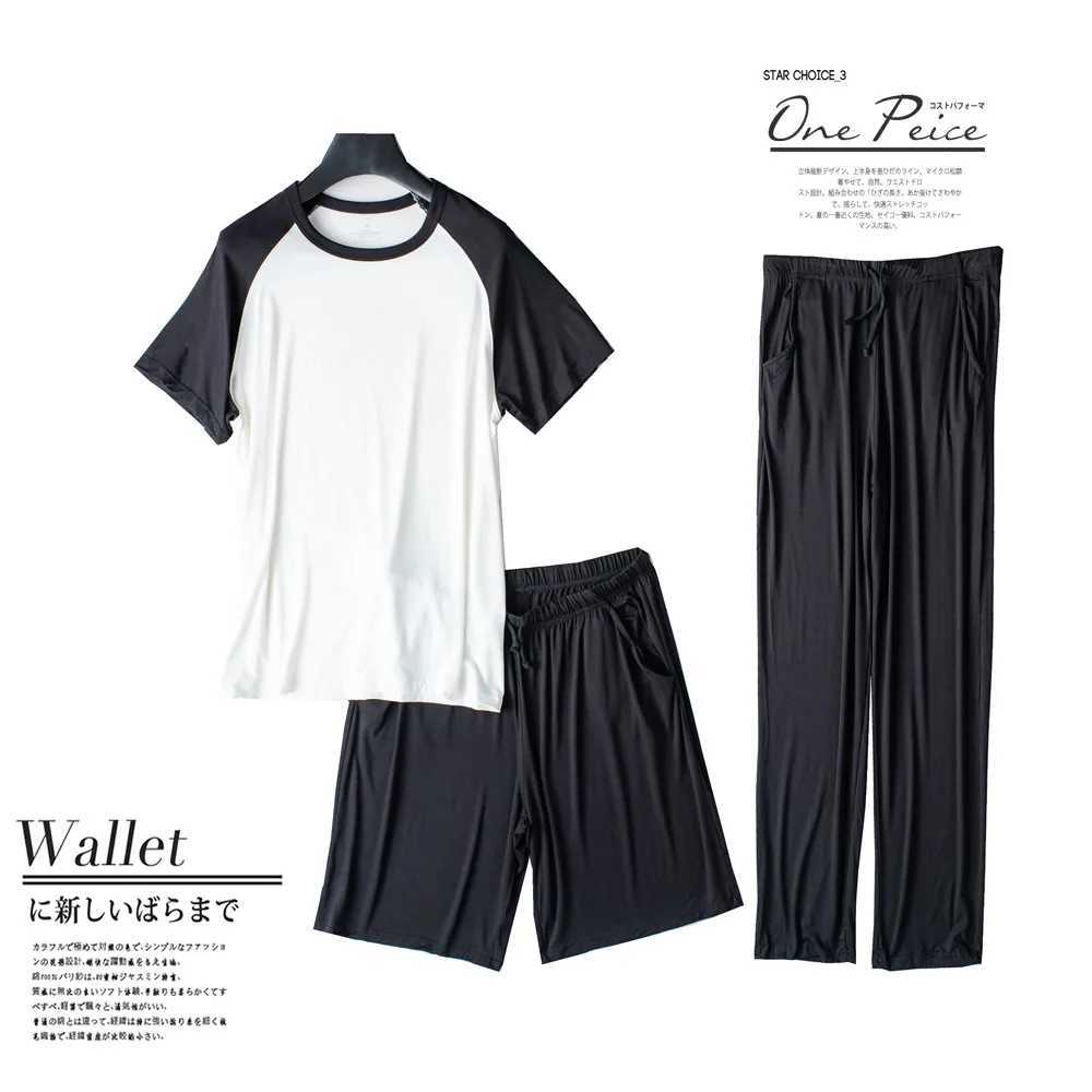 M-3XL sleepwear De Hombre new loose mens short sleeved three piece set patch work color summer sleepwear set W241221