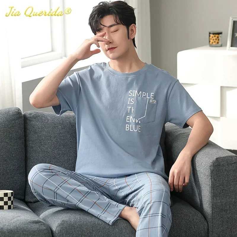 SUKAE Elegant Mens Sleepwear Summer Knitted Cotton Casual Sleepwear Mens O-neck Short sleeved Pants Sleepwear Set W241221