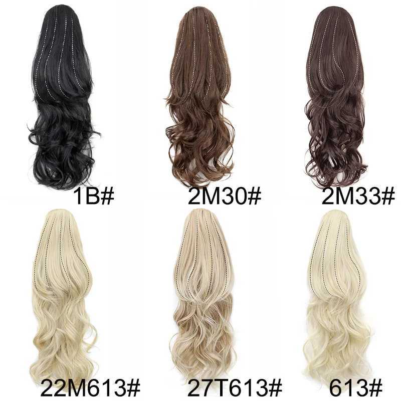 22Inch Synthetic Drawstring Ponytail Hair Extensions Black Blonde Long Curly Wave Ponytail for WomenXJ241221