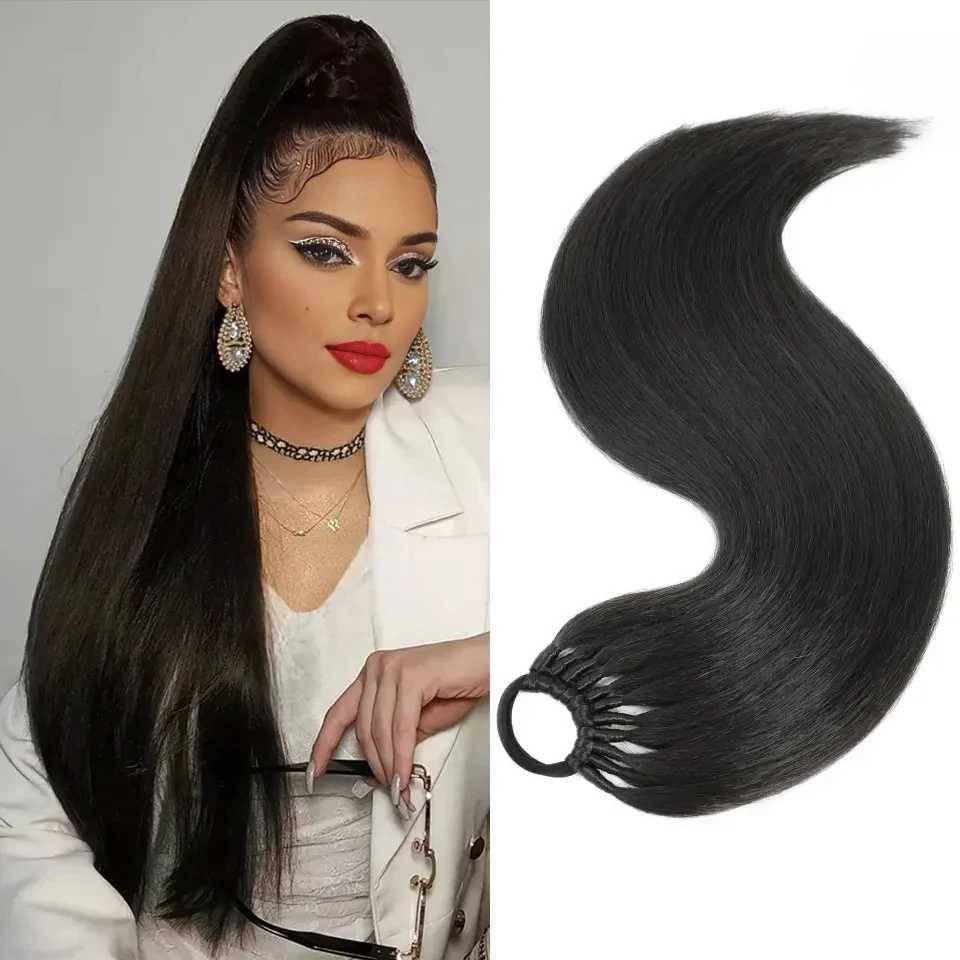 Ponytail Synthetic Hair Extensions with Rubber Band 24inch Long Yaki Straight False Horse Tails Fake Hairpiece for WomanXJ241221