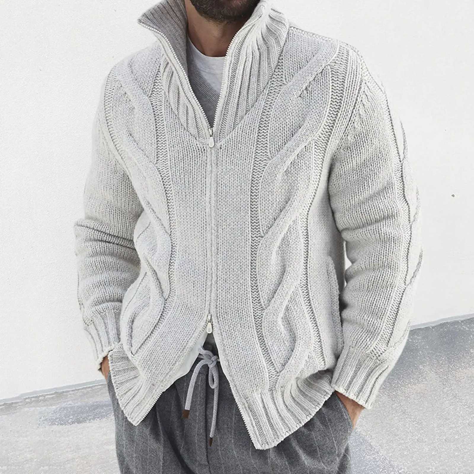 Male Fall And Winter Fashion Sweate Coat Long Zipper Plaid Jacquard Soft Warm Sweater Knit Men Big And Tall Sweater CoatsXJ241221