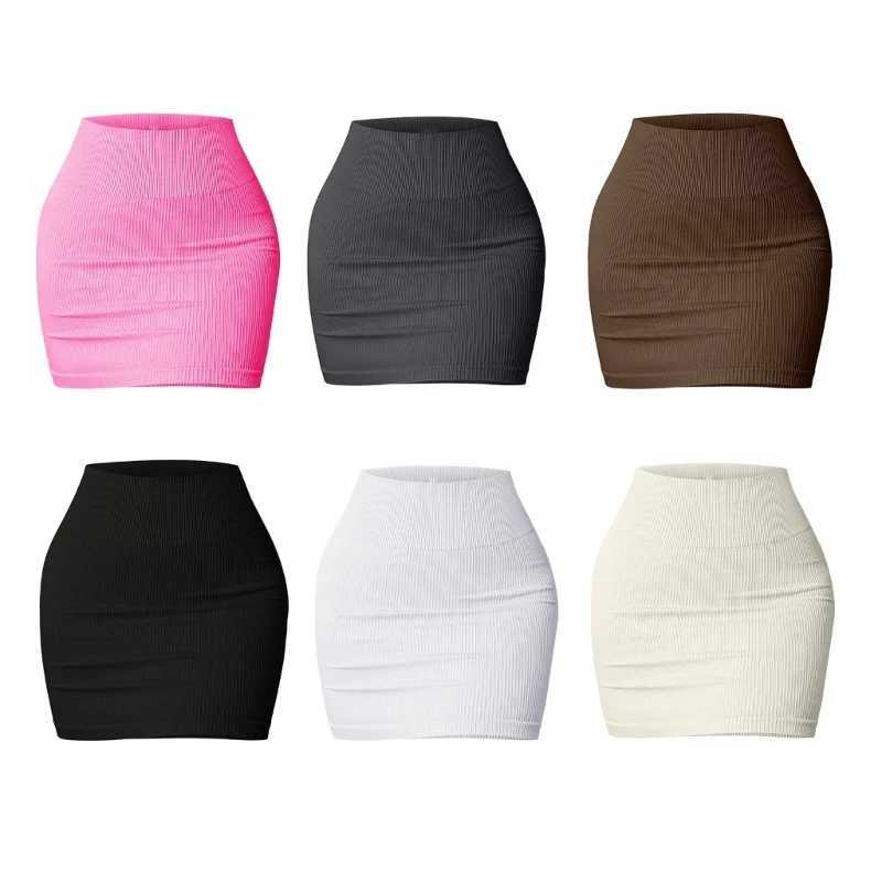 Womens Basic High Waist Stretchy Tube Pencil Mini Skirt Summer Ribbed Knit Short Bodycon SkirtXJ241221