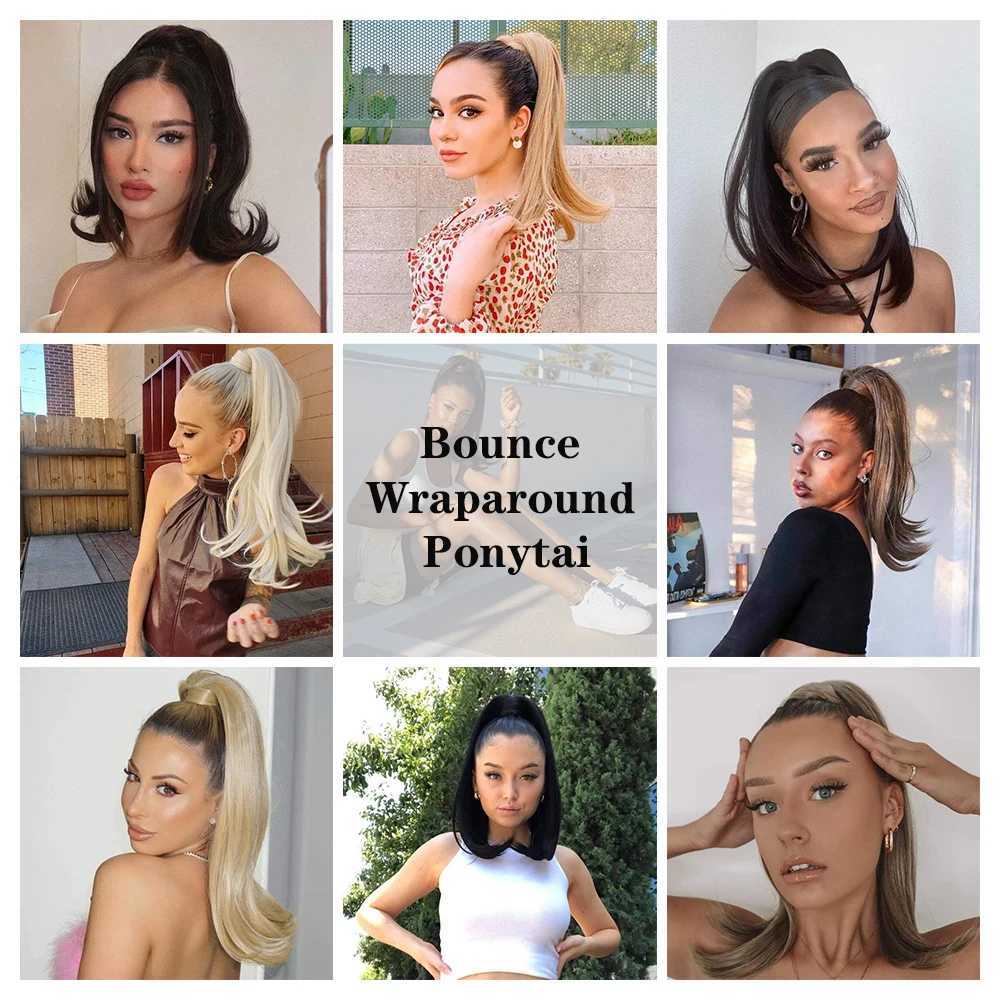 Synthetic Bounce Wrap Around Ponytai 18Inch Straight Hairpiece With Clip In Hair Drawstring Ponytail Hair ExtensionXJ241221