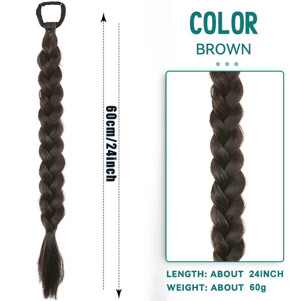 Synthetic Long Twist Braid Ponytail Extensions With Rubber Band 24 Inch Boxing Braided Hair Extensions For Women Daily UseXJ241221