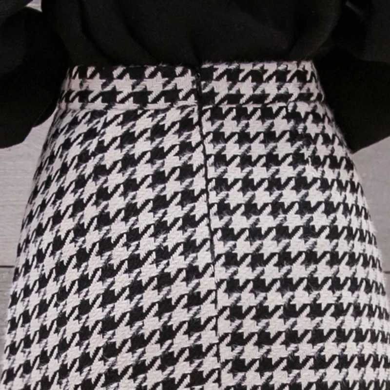High Waist Retro Houndstooth Winter Wool Pencil Skirt For Women 2023 Casual Vintage Plaid Slim Short Saias FemmeXJ241221