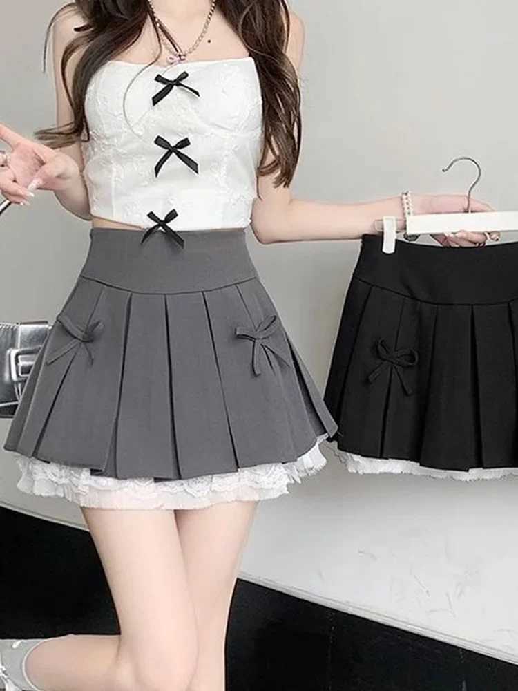 2025 Summer Y2k Pleated Skirt Women Sexy High Waist Grey Mini Skirts New A Line Skirt Vintage Harajuku StreetwarXJ241221
