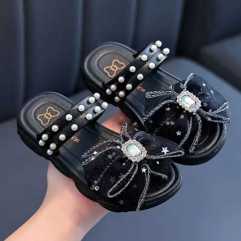 Sneakers Trendy Cute Rhinestone Pearl Bowknot Decor Slippers For Girls Breathable Lightweight Wear-resistant Slippers For Indoor Home H241221