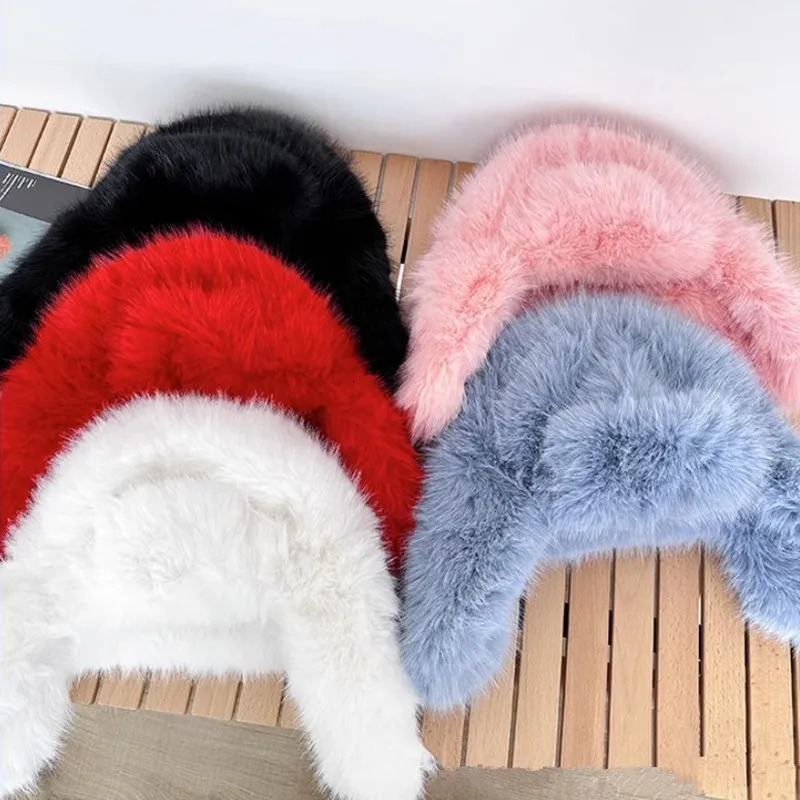 Winter faux mink plush hat for womens outdoor bicycles Lei Feng hat thick windproof earmuffs warm hat 241220